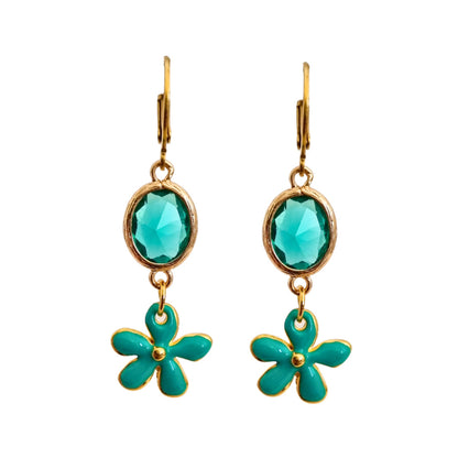 Earrings Facet Flowers Turqoise | Gold