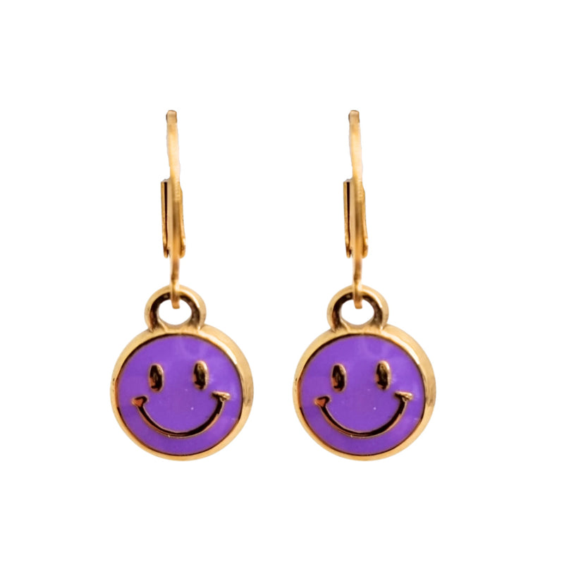 Oorbellen Smiley Paars | Goud