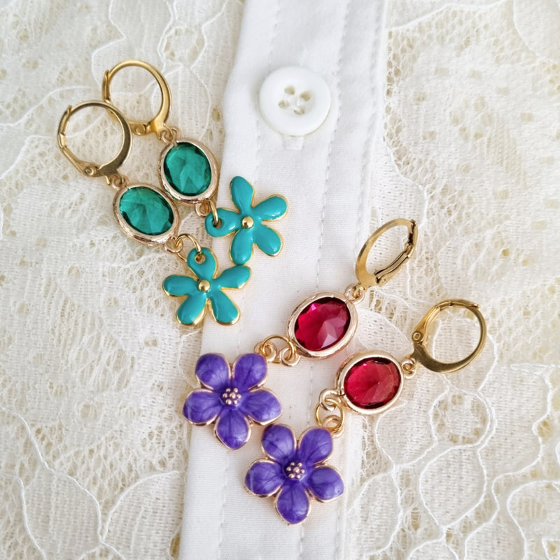 Earrings Facet Flowers Purple | Gold