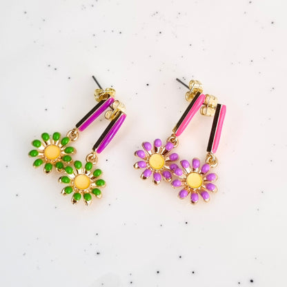 Earrings Bar Flowers Green | Gold