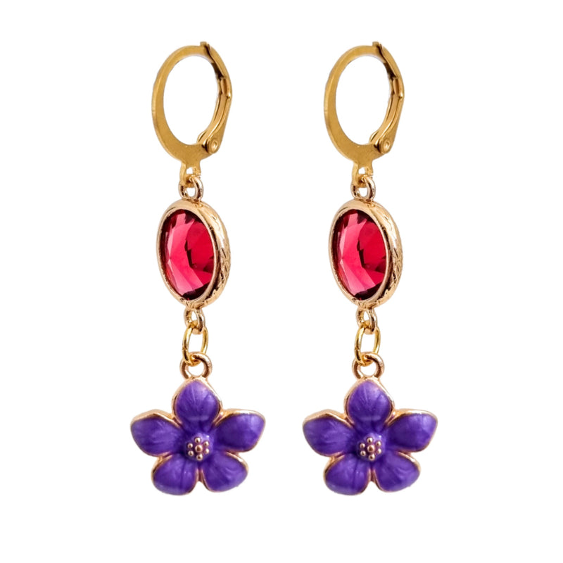 Oorbellen Facet Flowers Purple | Goud