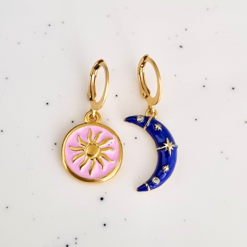 Earrings Sun Pink &amp;amp; Moon | Gold