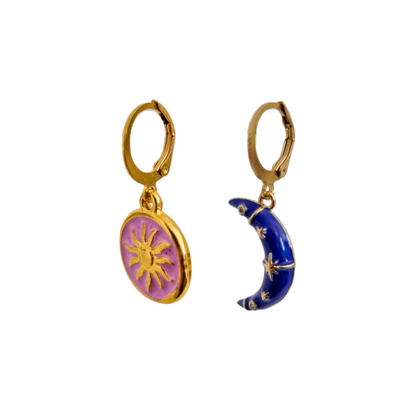 Earrings Sun Pink &amp;amp; Moon | Gold