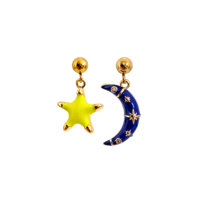 Earrings Star Neon &amp;amp; Moon | Gold