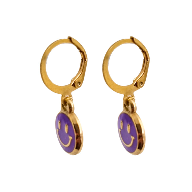 Earrings Smiley Purple | Gold