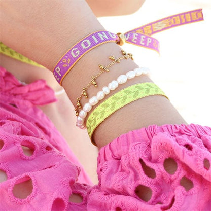 Ribbon Bracelet Gold Flowers