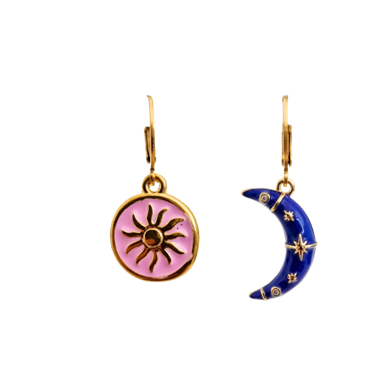 Earrings Sun Pink &amp;amp; Moon | Gold